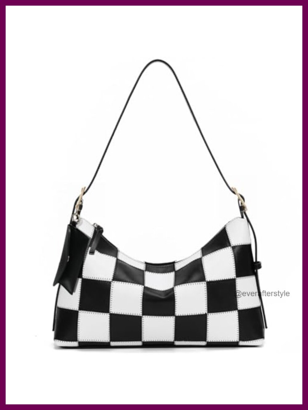 Vegan Leather Checkered Hobo Shoulder Bag Quilted Zipper